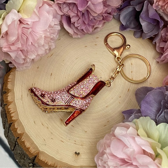 Pink and Red Crystal High Heel Boot Keychain Charm - Picture 10 of 16
